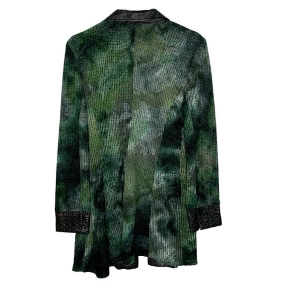 Alberto Makali L Green Black Sweater Jacket Cardigan Faux Leather Detail - Picture 3 of 8
